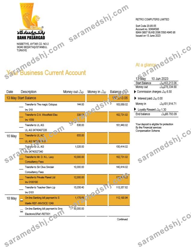 Bank Pasargad business statement Word and PDF template